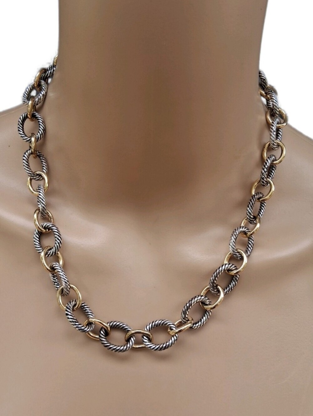 Premier Designs Mixed Metal Cable Link Chain Necklace Two Tone Yurman Style